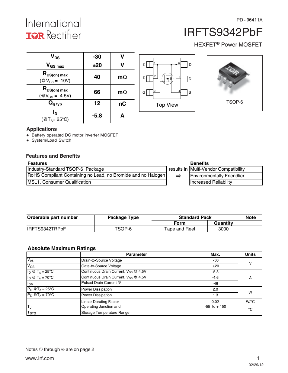 Rainbow Electronics IRFTS9342TRPBF User Manual | 8 pages