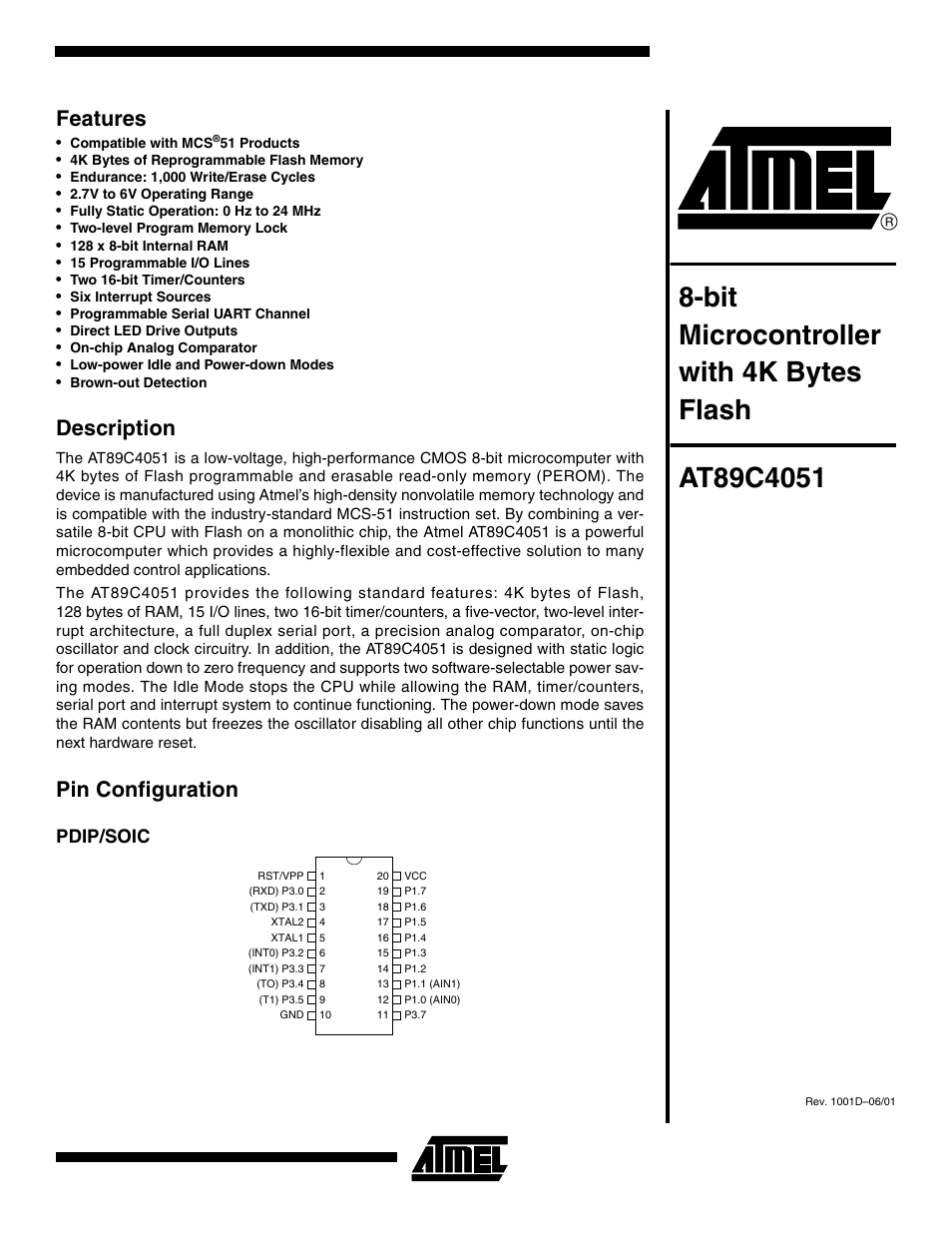 Rainbow Electronics AT89C4051 User Manual | 18 pages