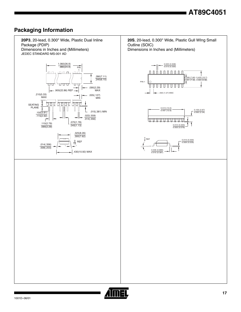 Packaging information | Rainbow Electronics AT89C4051 User Manual | Page 17 / 18