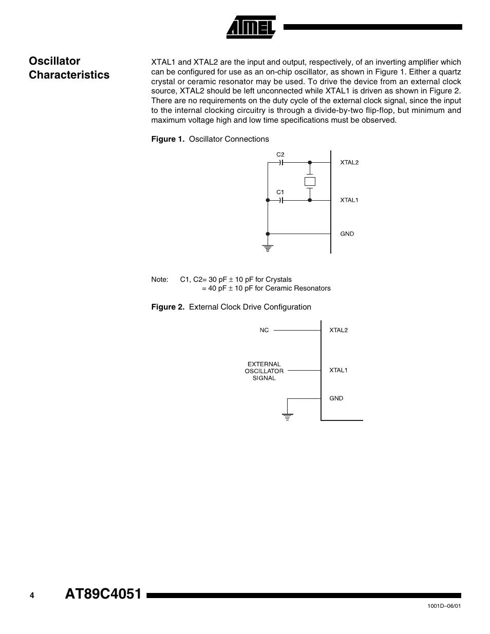 Oscillator characteristics | Rainbow Electronics AT89C4051 User Manual | Page 4 / 18