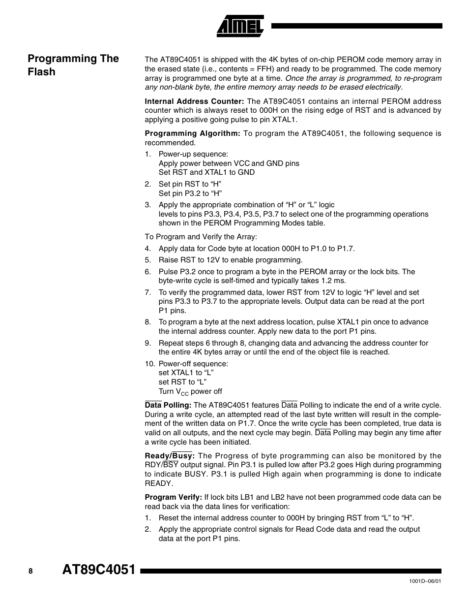 Programming the flash | Rainbow Electronics AT89C4051 User Manual | Page 8 / 18