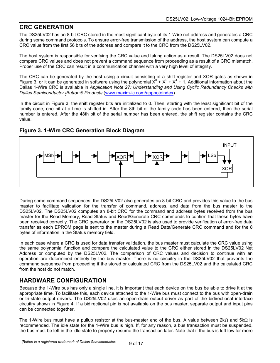 Crc generation, Hardware configuration | Rainbow Electronics DS25LV02 User Manual | Page 9 / 17