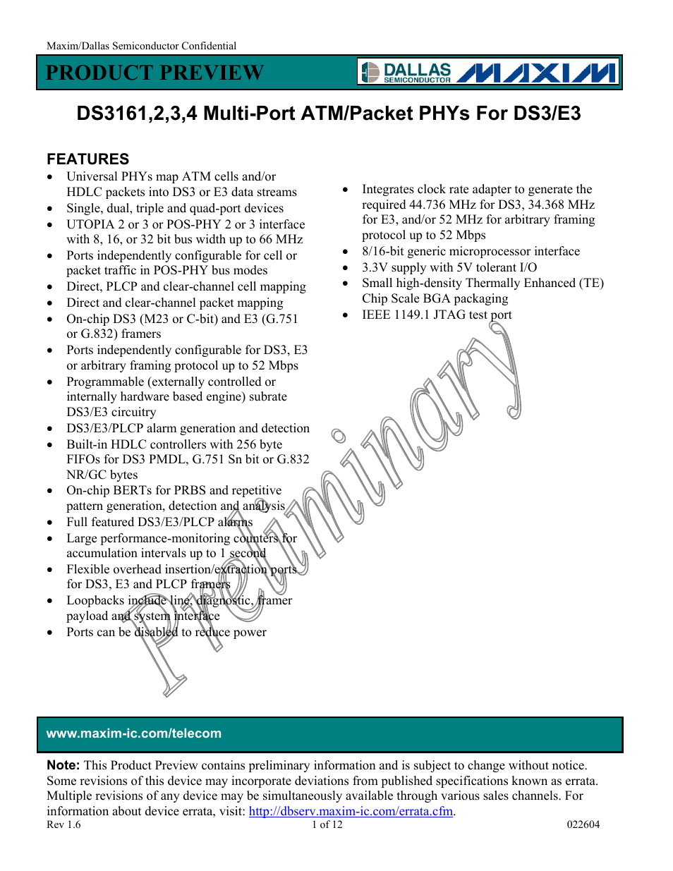 Rainbow Electronics DS3164 User Manual | 12 pages