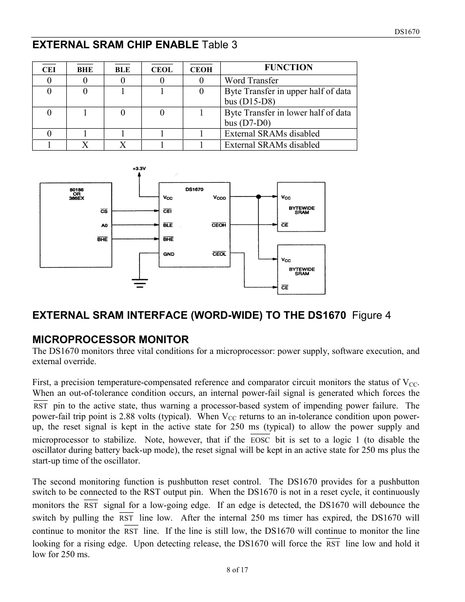 External sram chip enable table 3 | Rainbow Electronics DS1670 User Manual | Page 8 / 17