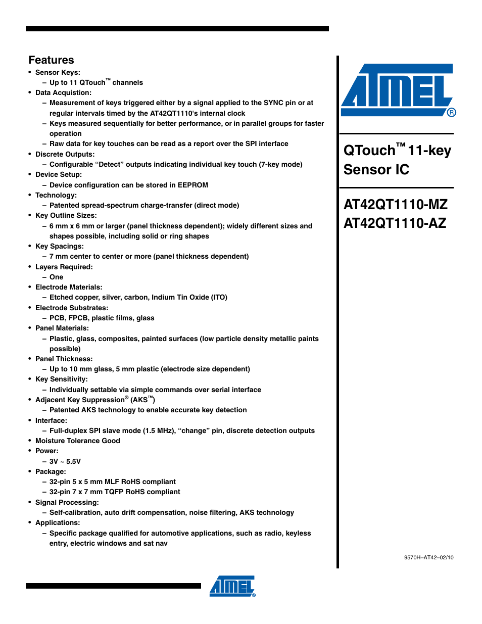 Rainbow Electronics AT42QT1110-AZ User Manual | 48 pages