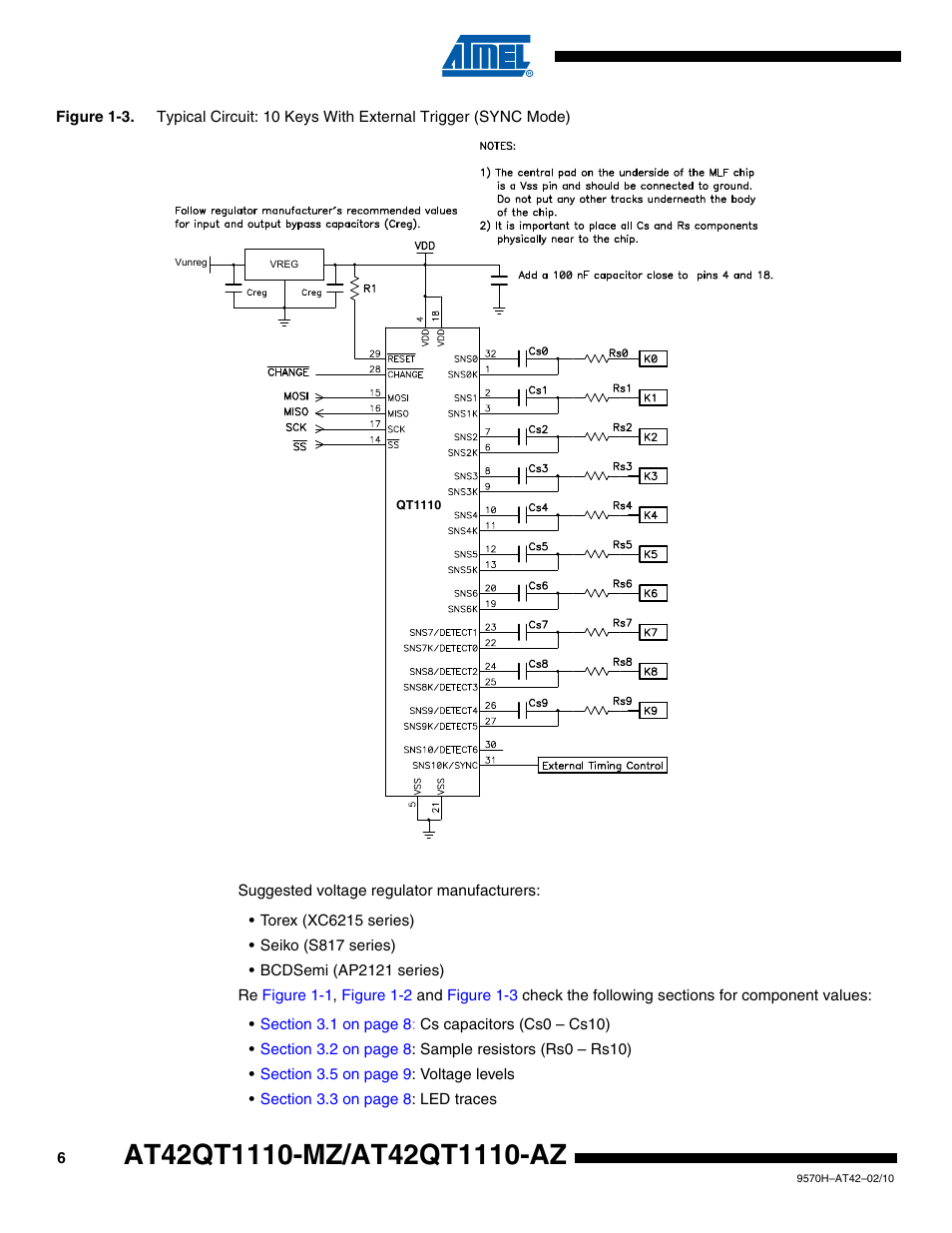 Rainbow Electronics AT42QT1110-AZ User Manual | Page 6 / 48