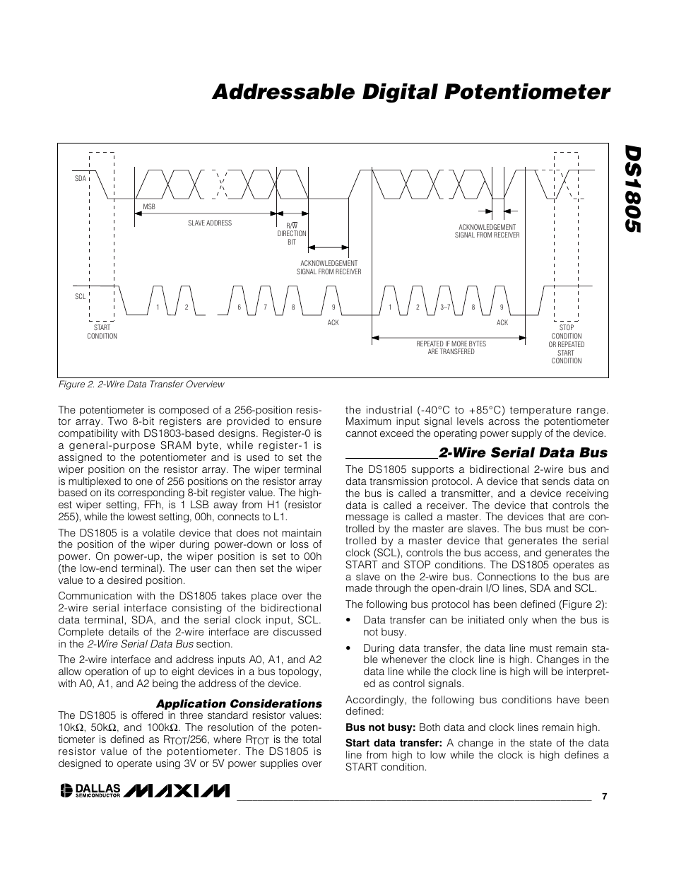 Ds1805 addressable digital potentiometer, Wire serial data bus | Rainbow Electronics DS1805 User Manual | Page 7 / 10