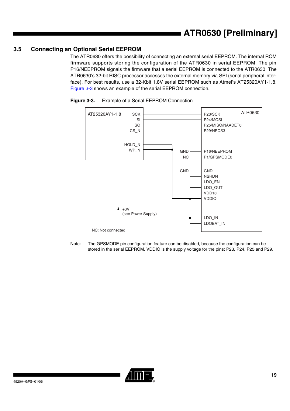 Atr0630 [preliminary, 5 connecting an optional serial eeprom | Rainbow Electronics ATR0630 User Manual | Page 19 / 35