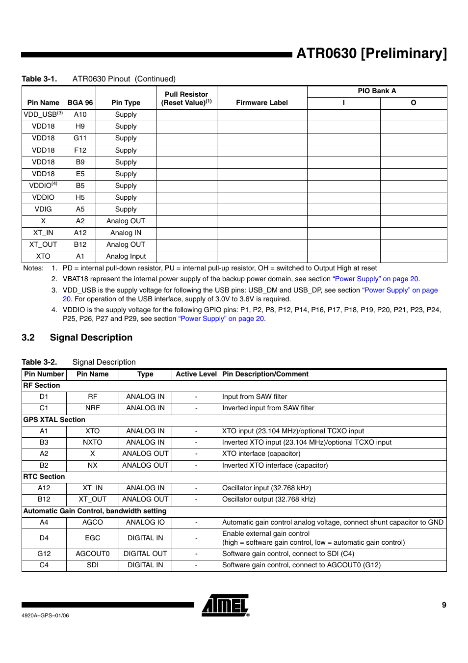 Atr0630 [preliminary, 2 signal description | Rainbow Electronics ATR0630 User Manual | Page 9 / 35