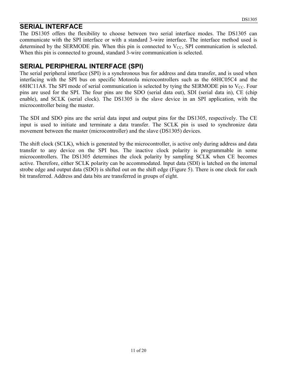 Serial interface, Serial peripheral interface (spi) | Rainbow Electronics DS1305 User Manual | Page 11 / 20