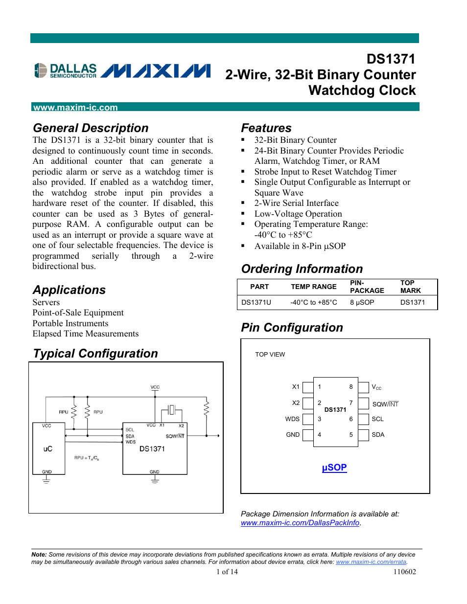 Rainbow Electronics DS1371 User Manual | 14 pages