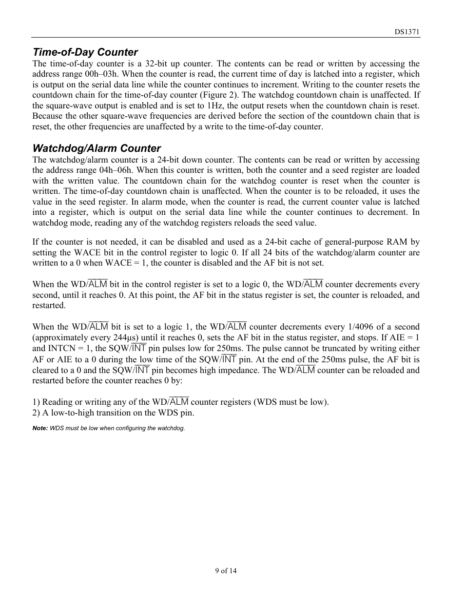 Time-of-day counter, Watchdog/alarm counter | Rainbow Electronics DS1371 User Manual | Page 9 / 14