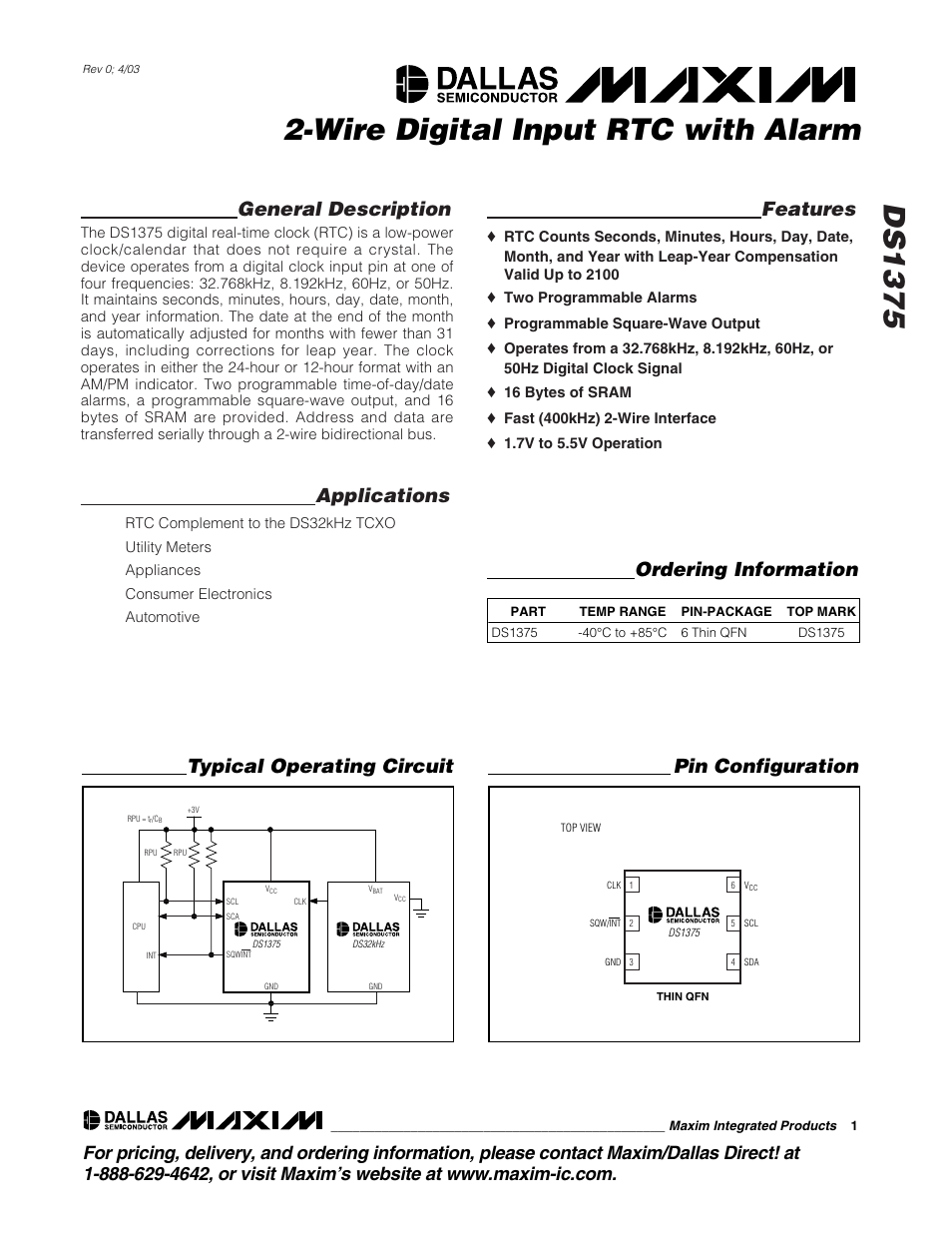 Rainbow Electronics DS1375 User Manual | 11 pages