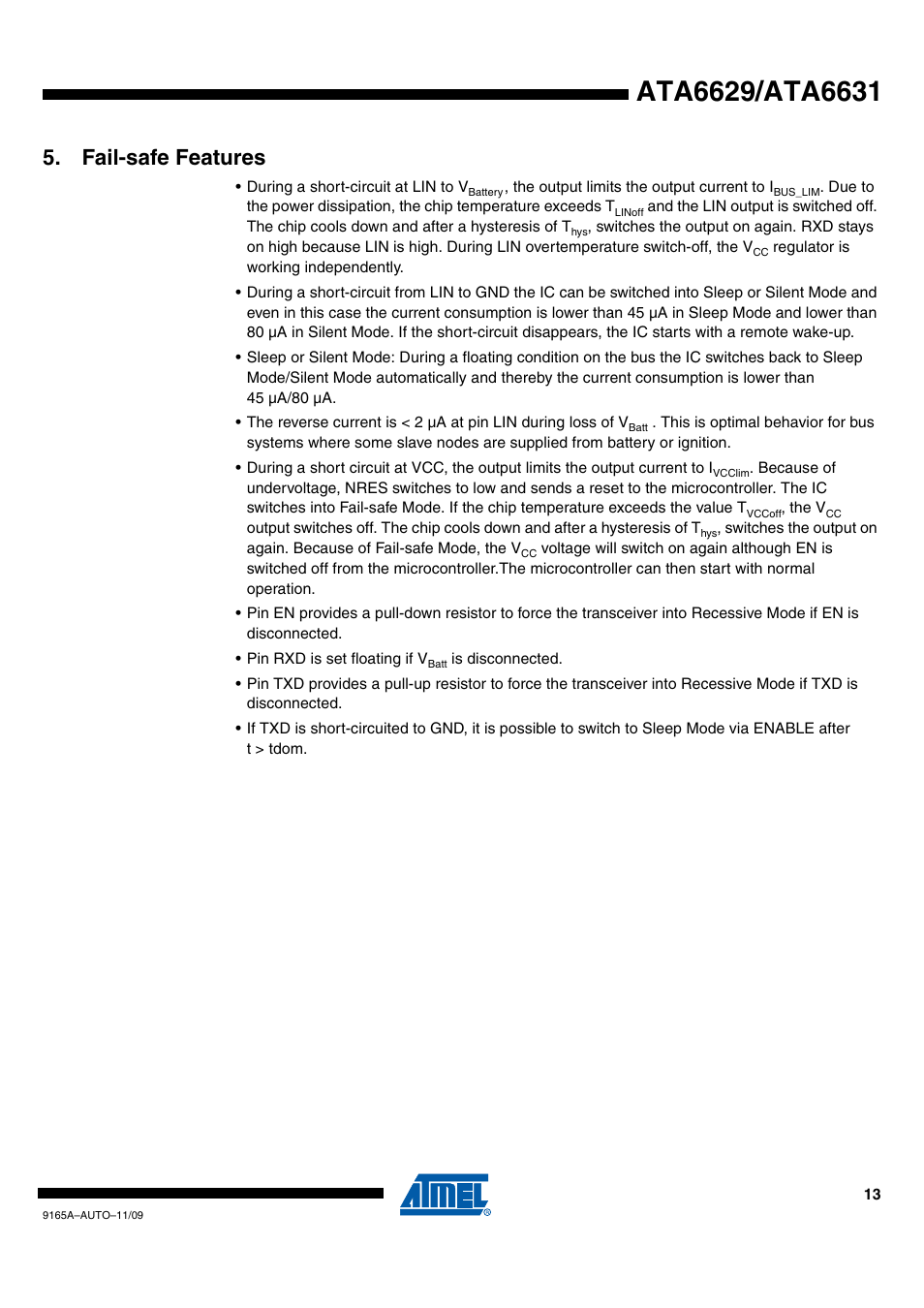 Fail-safe features | Rainbow Electronics ATA6631 User Manual | Page 13 / 25
