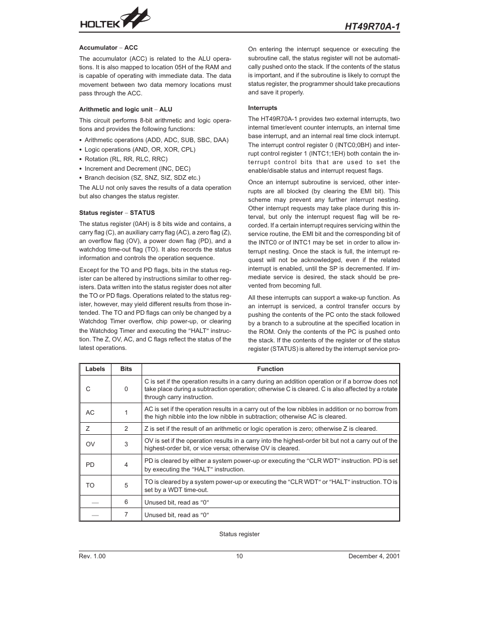 Rainbow Electronics HT49R70A-1 User Manual | Page 10 / 41