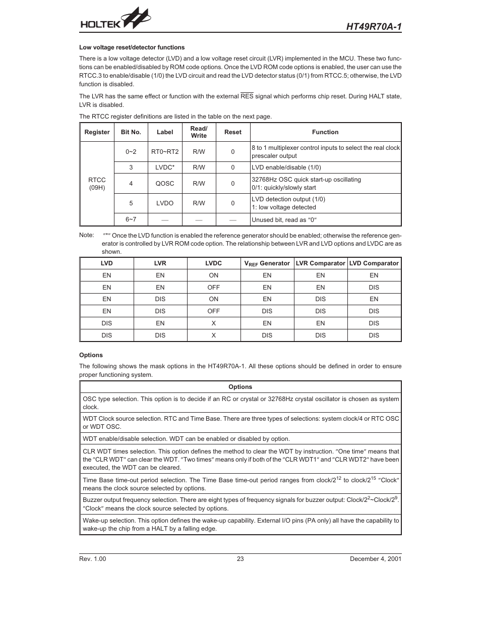 Rainbow Electronics HT49R70A-1 User Manual | Page 23 / 41