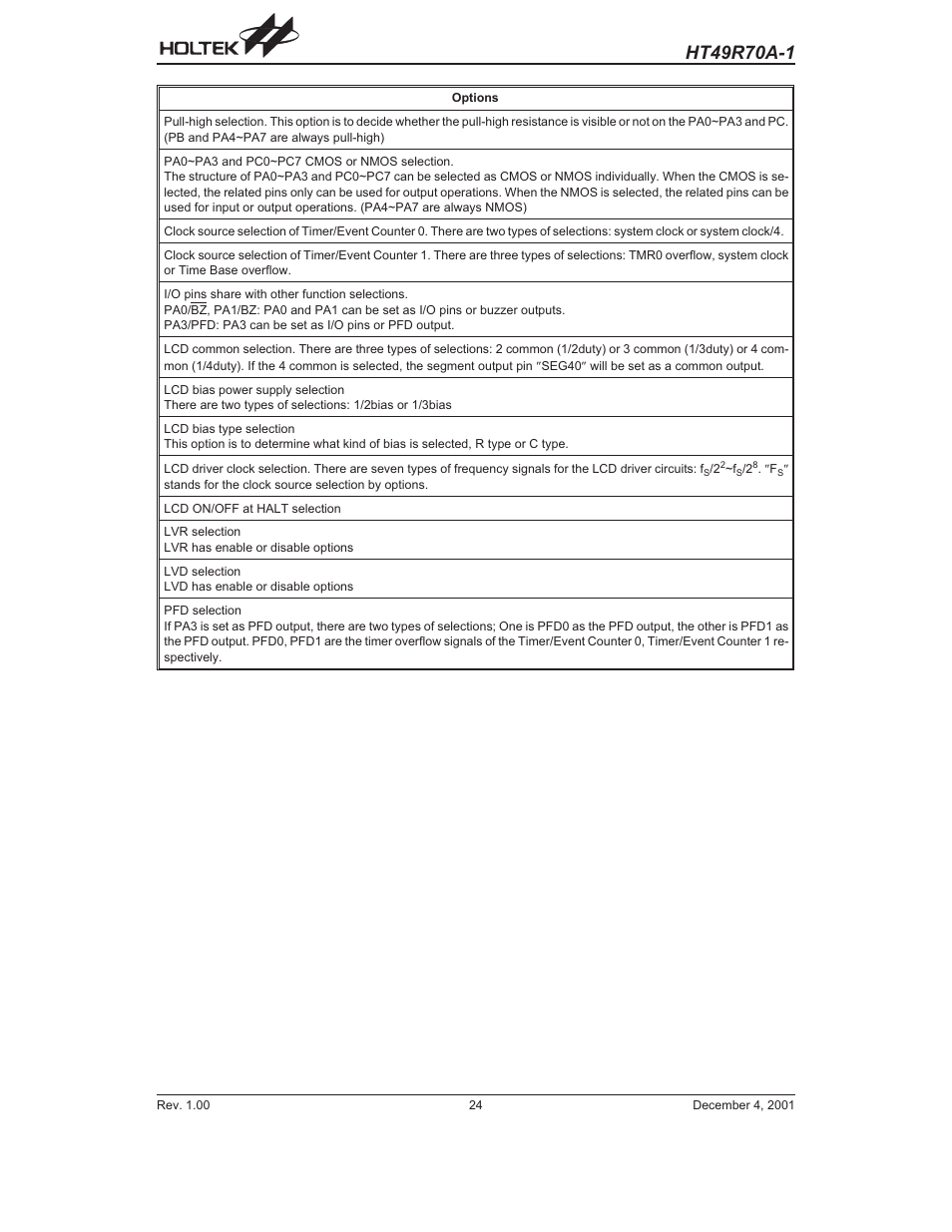 Rainbow Electronics HT49R70A-1 User Manual | Page 24 / 41