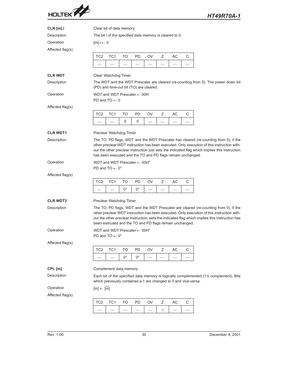 Rainbow Electronics HT49R70A-1 User Manual | Page 30 / 41