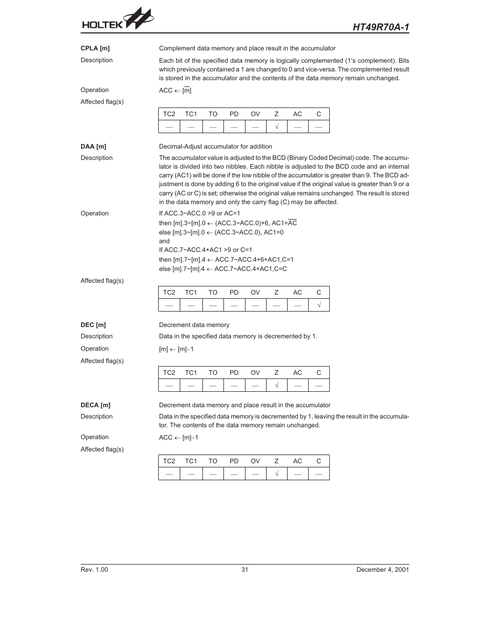 Rainbow Electronics HT49R70A-1 User Manual | Page 31 / 41