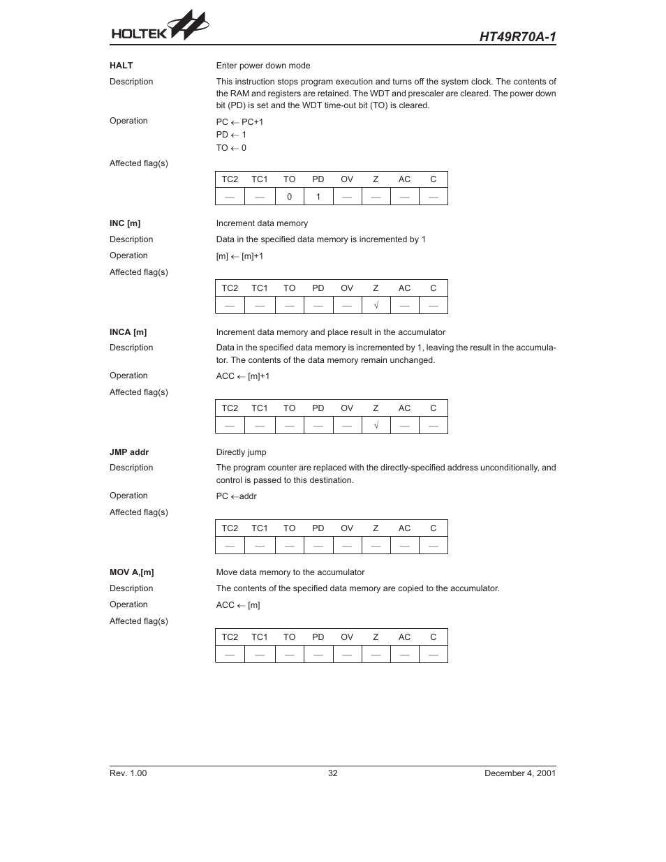 Rainbow Electronics HT49R70A-1 User Manual | Page 32 / 41