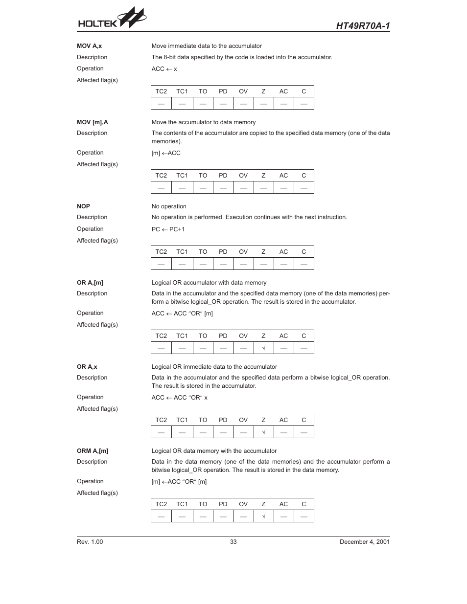 Rainbow Electronics HT49R70A-1 User Manual | Page 33 / 41