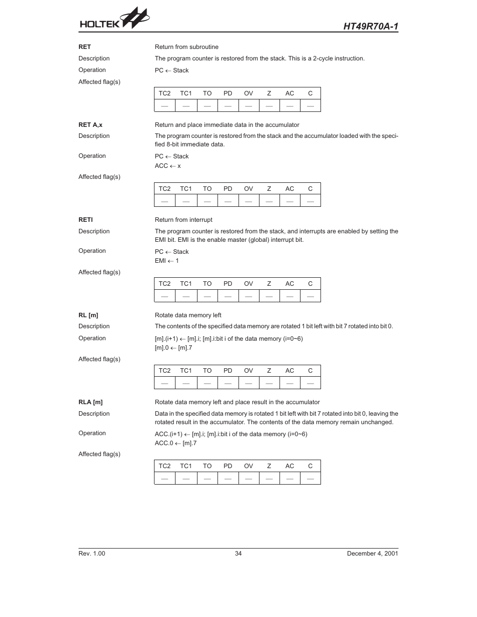 Rainbow Electronics HT49R70A-1 User Manual | Page 34 / 41