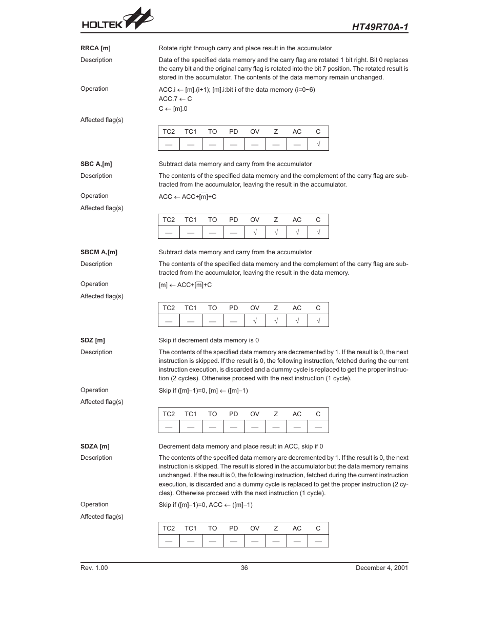 Rainbow Electronics HT49R70A-1 User Manual | Page 36 / 41