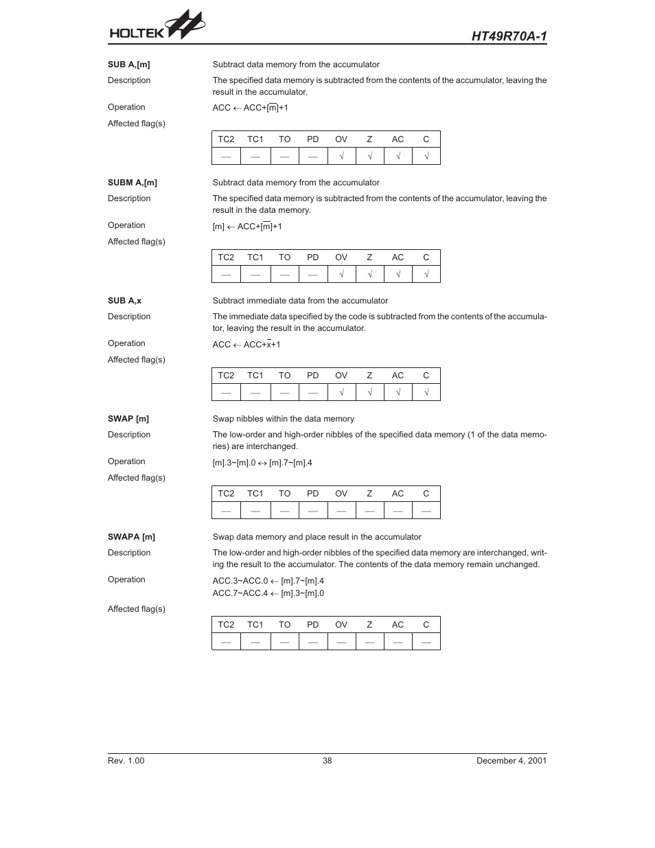 Rainbow Electronics HT49R70A-1 User Manual | Page 38 / 41
