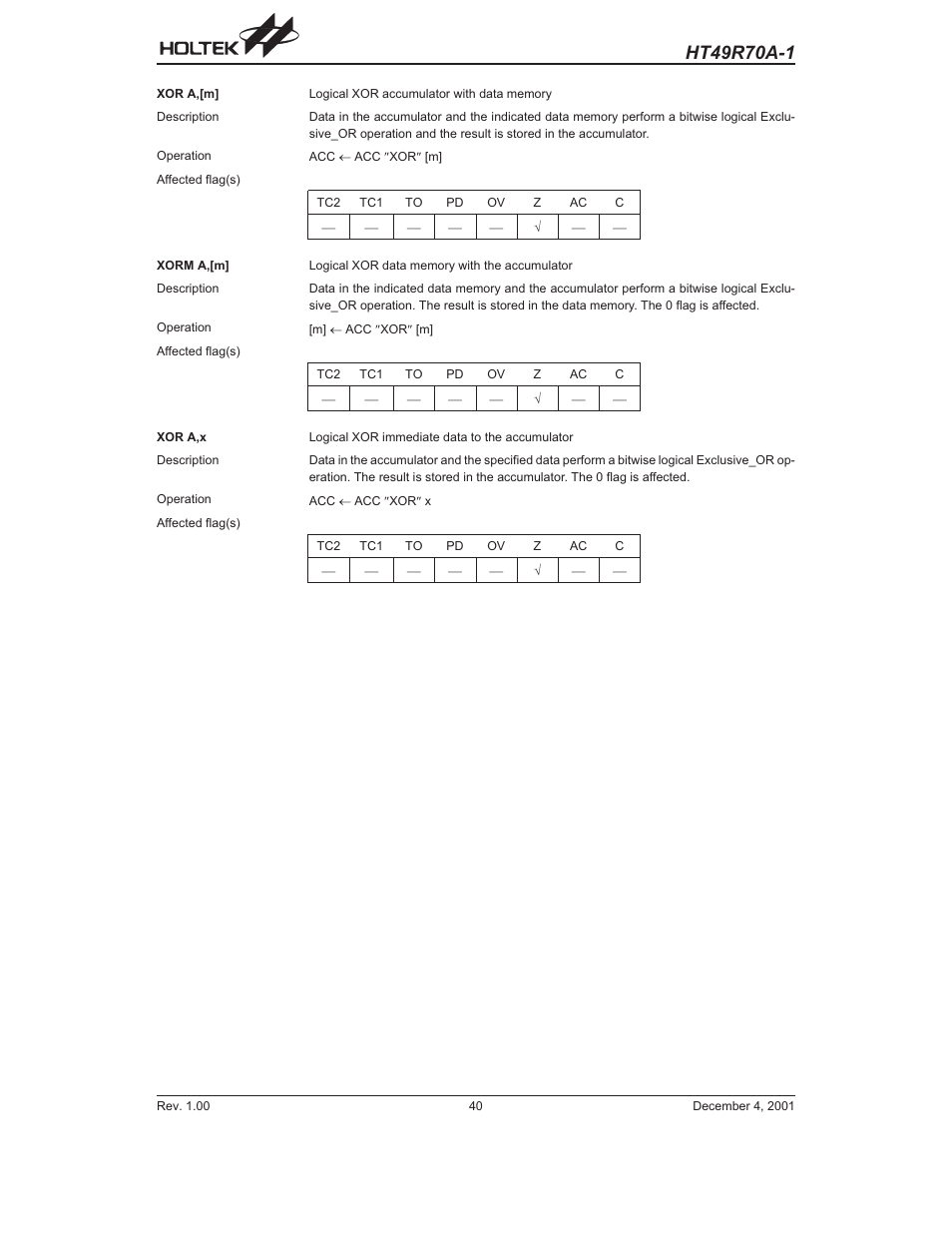 Rainbow Electronics HT49R70A-1 User Manual | Page 40 / 41