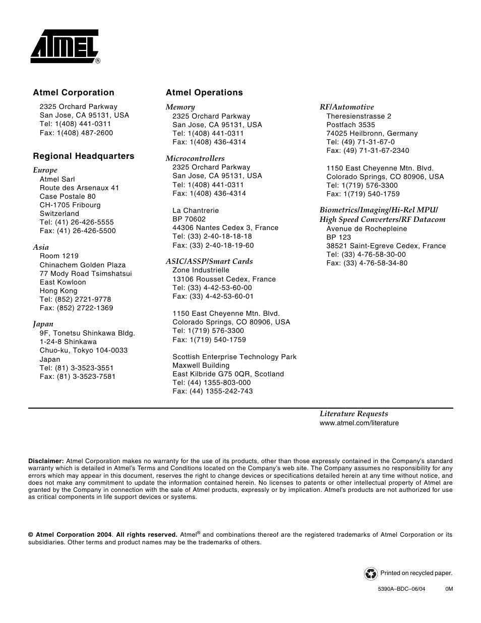 Rainbow Electronics AT84AD004 User Manual | Page 58 / 58