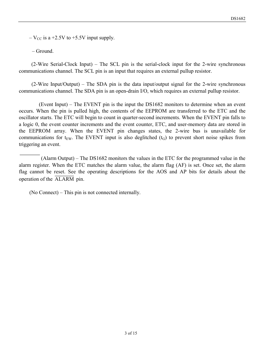 Signal descriptions | Rainbow Electronics DS1682 User Manual | Page 3 / 15