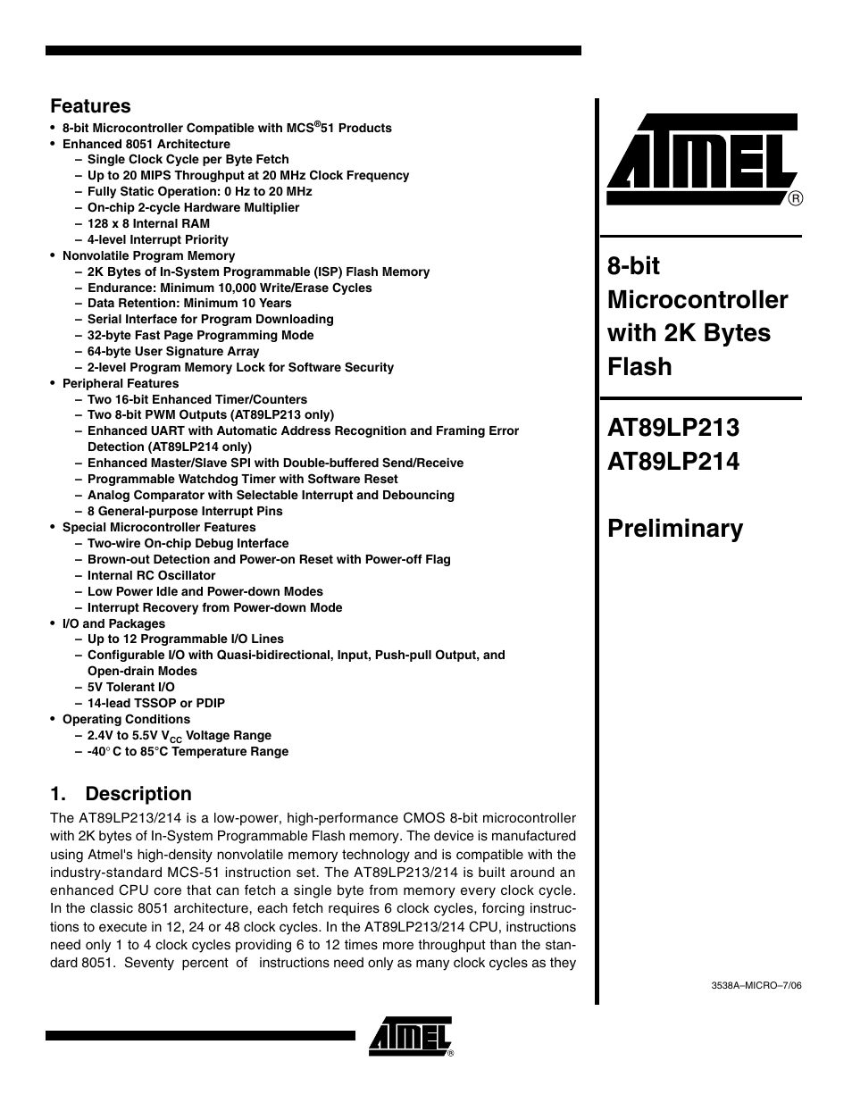Rainbow Electronics AT89LP214 User Manual | 90 pages