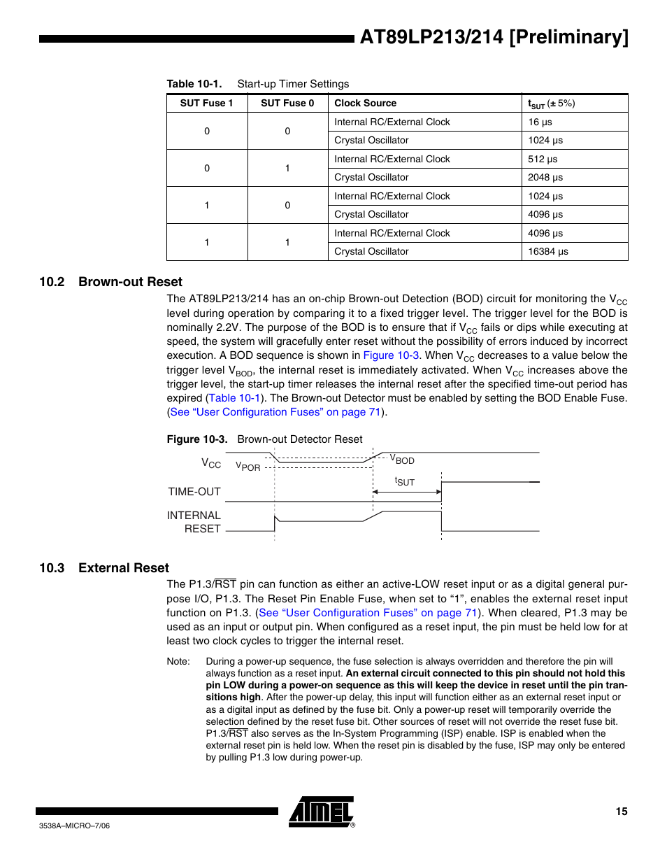 2 brown-out reset, 3 external reset | Rainbow Electronics AT89LP214 User Manual | Page 15 / 90
