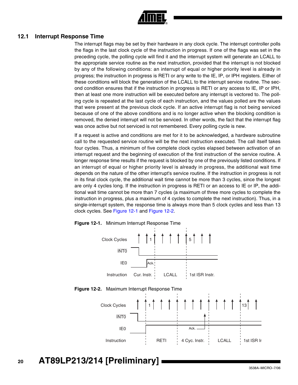1 interrupt response time | Rainbow Electronics AT89LP214 User Manual | Page 20 / 90