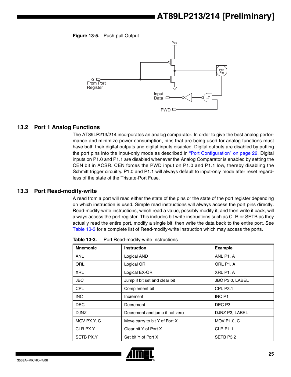 2 port 1 analog functions, 3 port read-modify-write, Figure 13-5 | Rainbow Electronics AT89LP214 User Manual | Page 25 / 90