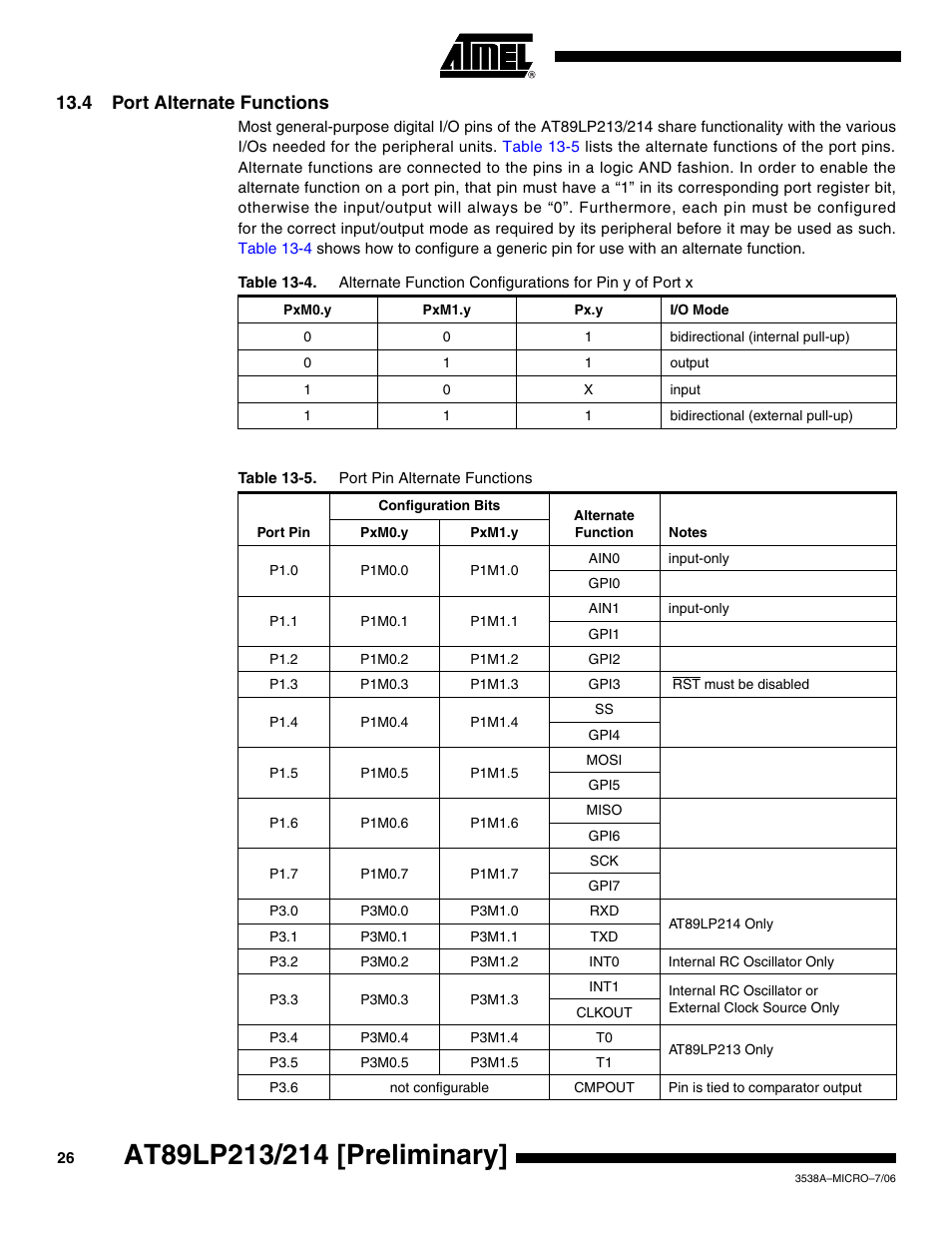 4 port alternate functions | Rainbow Electronics AT89LP214 User Manual | Page 26 / 90