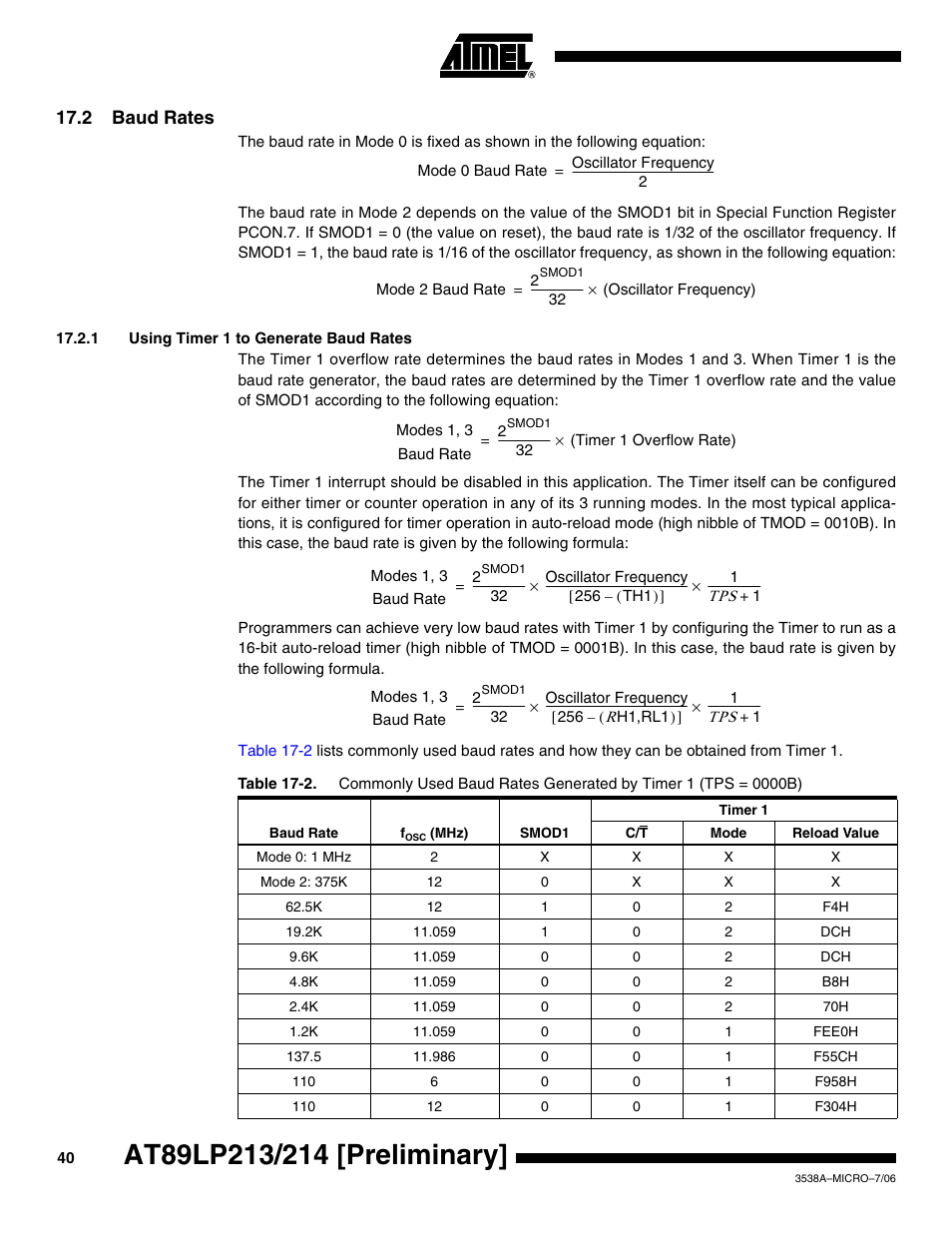 2 baud rates | Rainbow Electronics AT89LP214 User Manual | Page 40 / 90