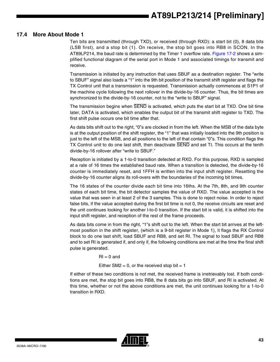 4 more about mode 1 | Rainbow Electronics AT89LP214 User Manual | Page 43 / 90