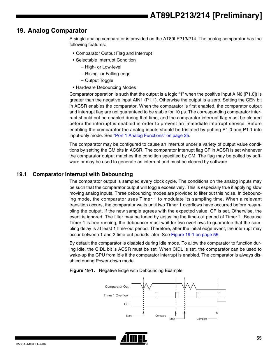 Analog comparator, 1 comparator interrupt with debouncing | Rainbow Electronics AT89LP214 User Manual | Page 55 / 90