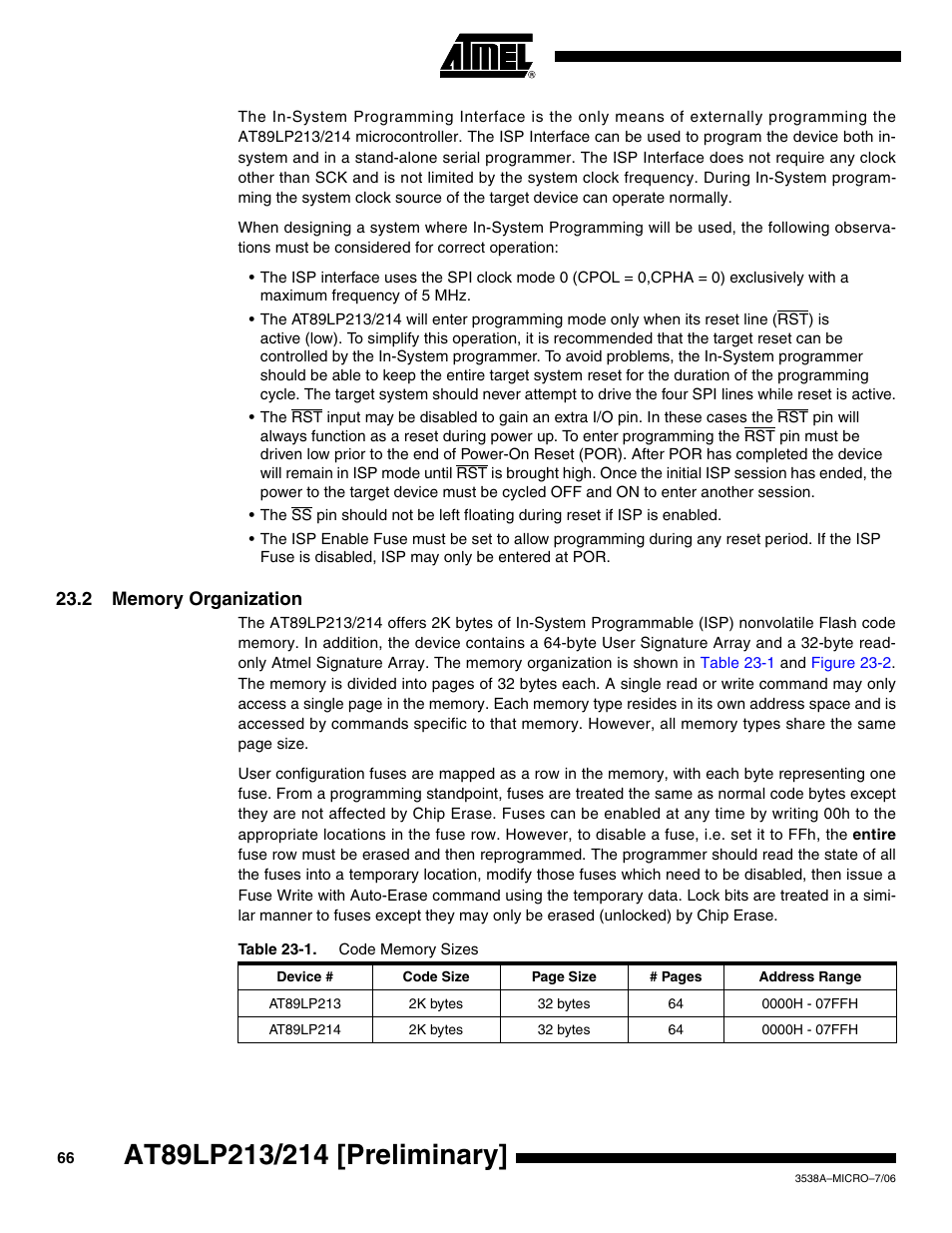 2 memory organization | Rainbow Electronics AT89LP214 User Manual | Page 66 / 90