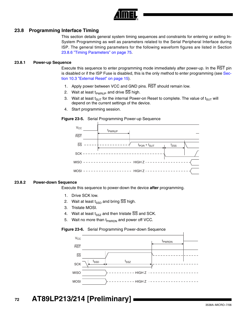 8 programming interface timing | Rainbow Electronics AT89LP214 User Manual | Page 72 / 90
