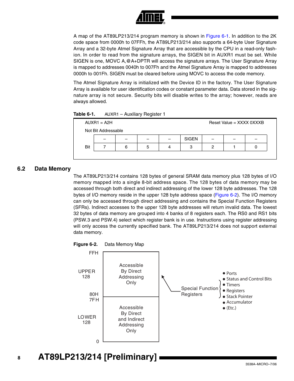 2 data memory | Rainbow Electronics AT89LP214 User Manual | Page 8 / 90