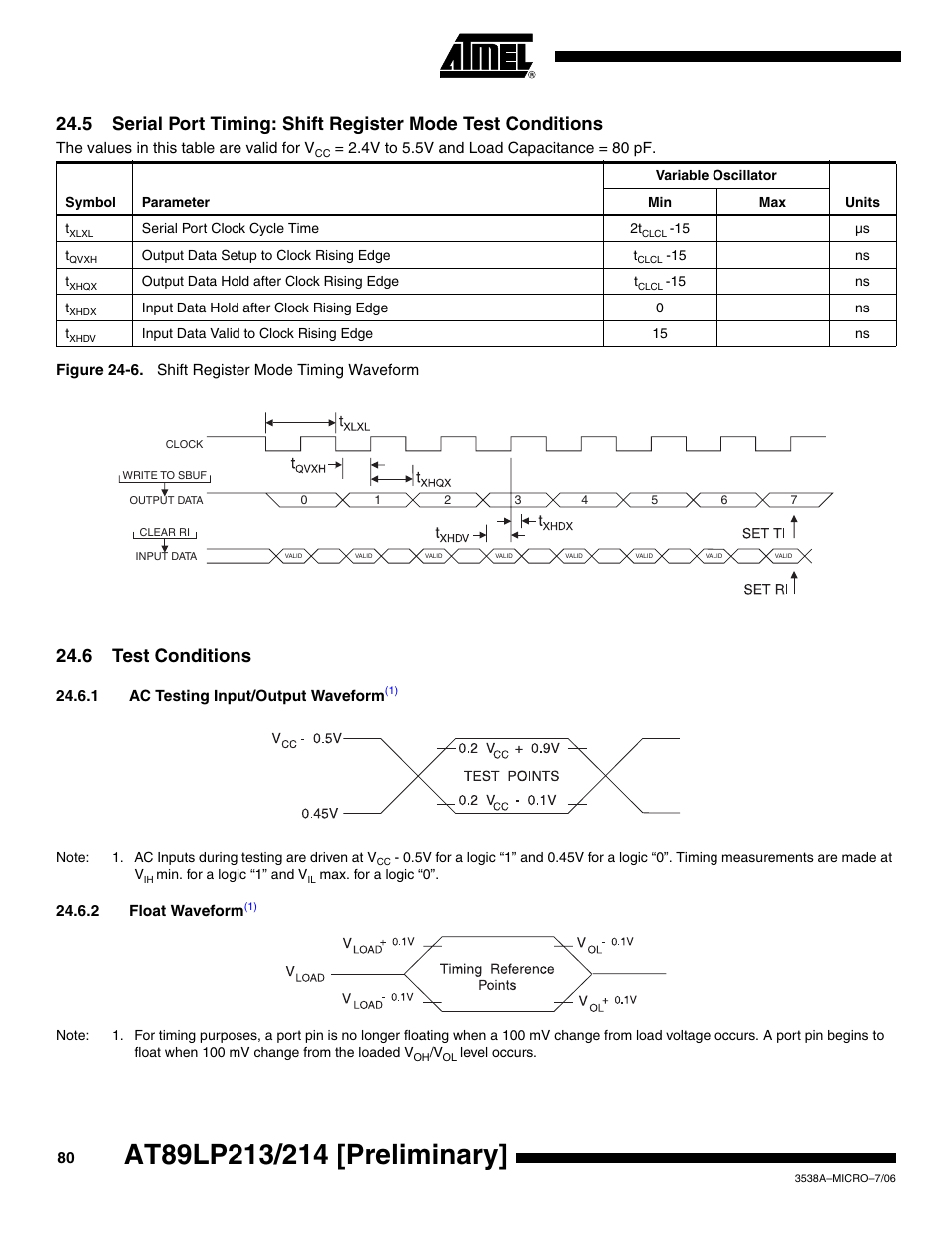 6 test conditions | Rainbow Electronics AT89LP214 User Manual | Page 80 / 90