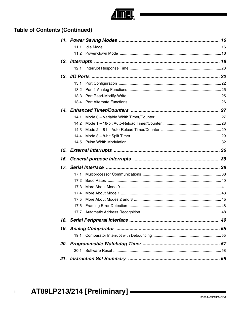 Table of contents (continued) | Rainbow Electronics AT89LP214 User Manual | Page 88 / 90