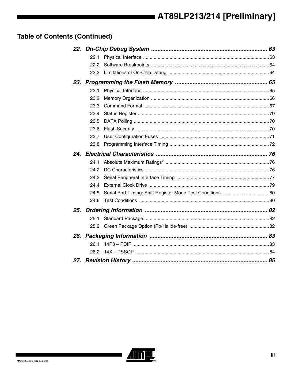 Table of contents (continued) | Rainbow Electronics AT89LP214 User Manual | Page 89 / 90