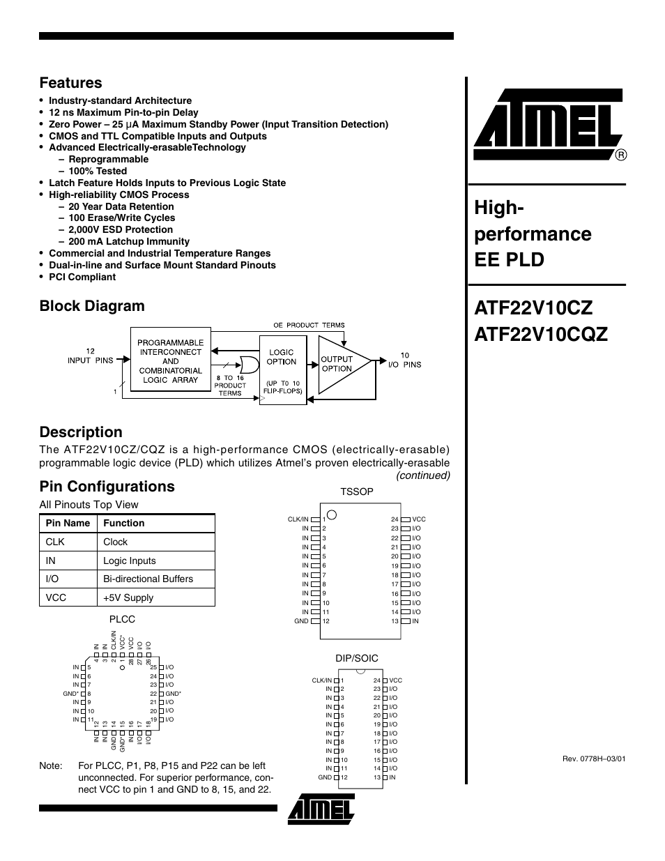 Rainbow Electronics ATF22V10CQZ User Manual | 13 pages