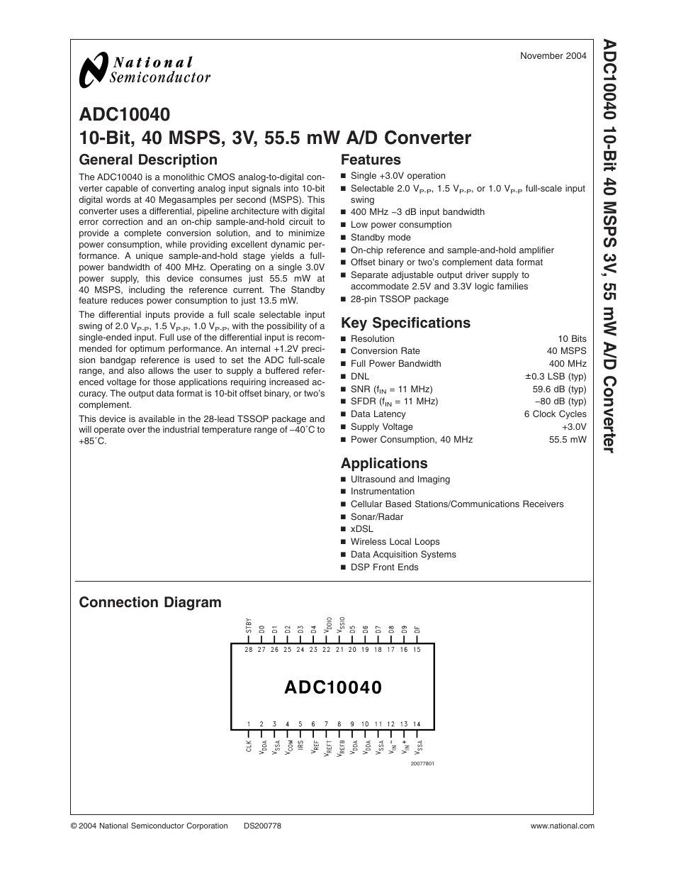 Rainbow Electronics ADC10040 User Manual | 19 pages