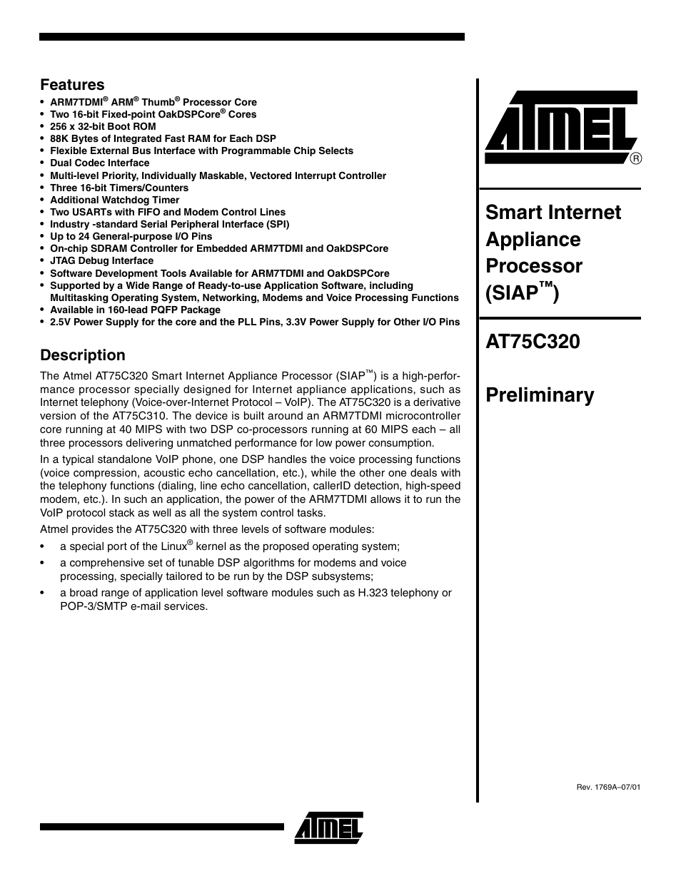 Rainbow Electronics AT75C320 User Manual | 13 pages