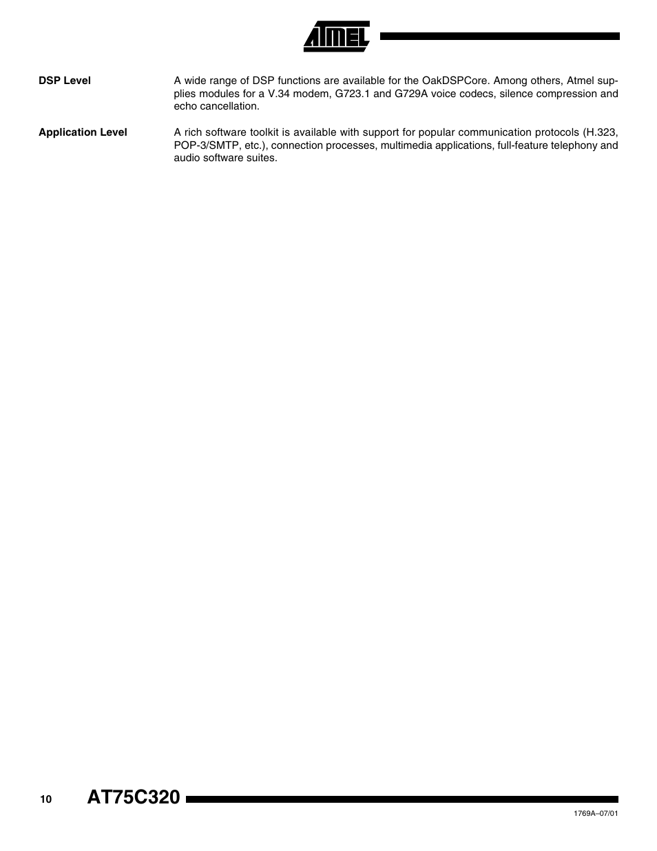 Dsp level, Application level | Rainbow Electronics AT75C320 User Manual | Page 10 / 13