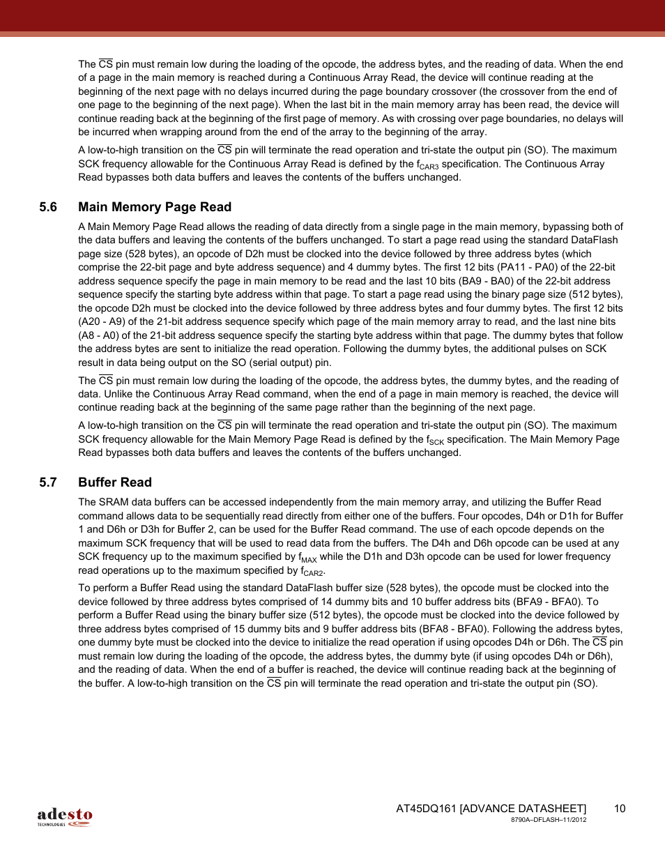 7 buffer read | Rainbow Electronics AT45DQ161 User Manual | Page 10 / 81